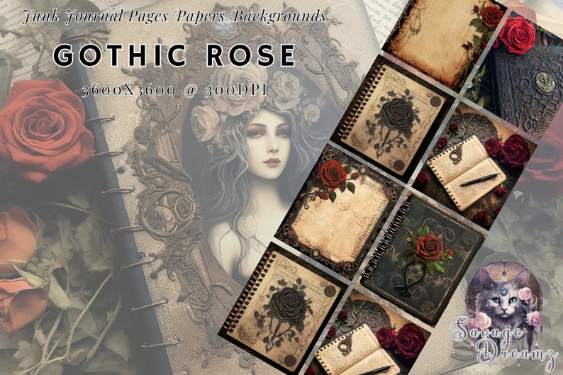 Gothic Rose Digital Papers, Printable Scrapbook Paper, Junk Journal ...