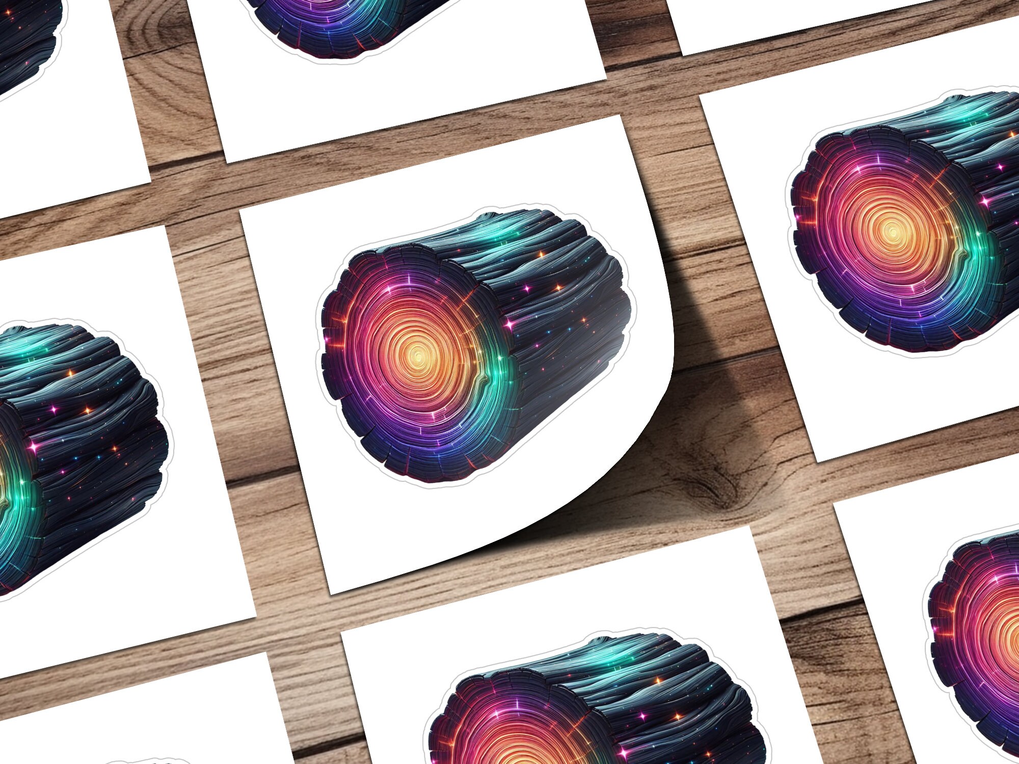 Psychedelic Log Sticker, Rainbow Spiral Tree Trunk Decal, Colorful Wood ...