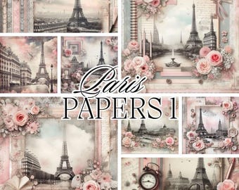 Beautiful Paris Moments Digital Papers,  Printable Scrapbook Paper, Backgrounds