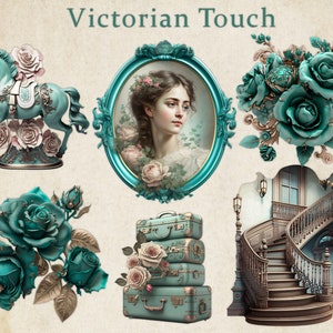 Victorian Touch Clipart, Vintage, Floral, Paper Craft, Scrapbooking, Junk Journal, Sublimation, Art, PNG