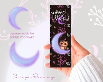 Cute Magical Boho Owl Bookmark – Digital Printable “Love to Read” Design | Celestial