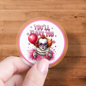 Scary Clown Sticker, Horror Movie Inspired Sticker, Creepy Clown with Balloon, Halloween Decal, Spooky Themed Sticker, Horror Lover Gift