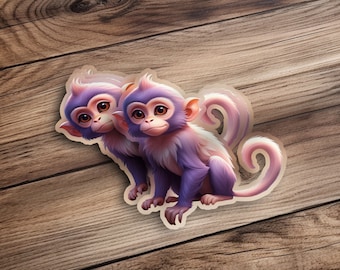 Cute Baby Monkey Sticker, Adorable Purple Pink Monkey Art, Animal Lover Gift, Kids Room Decor, Laptop Decal, Unique Jungle Animal Sticker