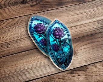 Gothic Blue Rose Sticker, Floral Art Deco Sticker, Gothic Flower Sticker, Dark Floral Sticker, Blue Flower Decal, Gothic Art Sticker