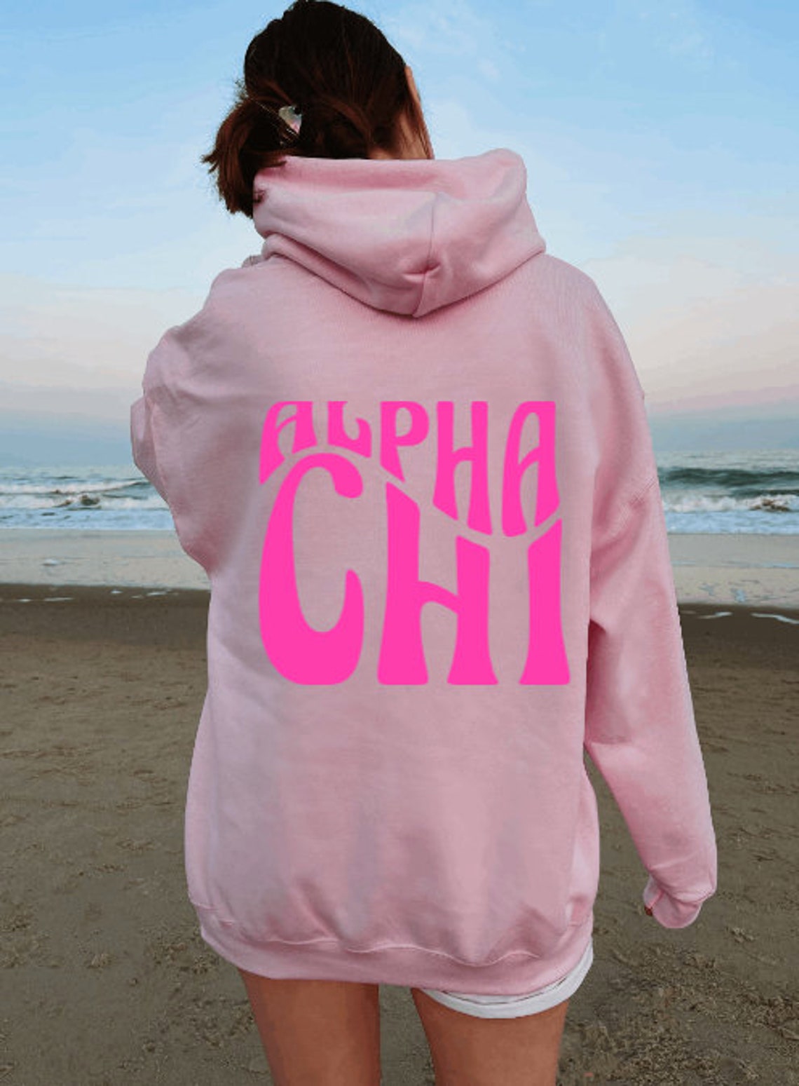 Wavy Sorority Hoodie Alpha Chi Omega Pink Sweatshirt Etsy