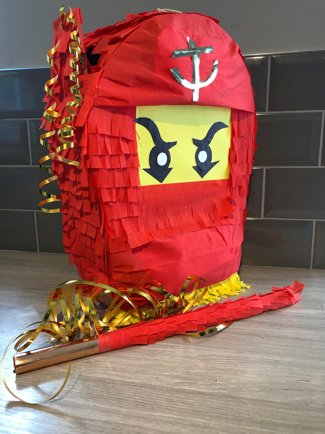 Red Lego Ninjago Piñata 45cm height & Wooden Piñata Stick