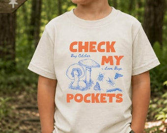 Revisa mis bolsillos. Camiseta de entomología para niñas pequeñas. Para amantes de los insectos. Ropa infantil de insectos. Conjunto de explorador de la naturaleza.