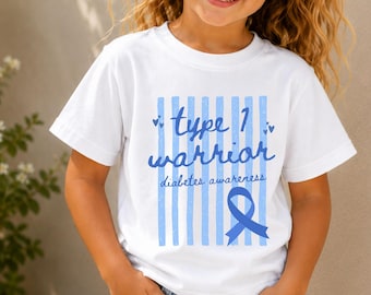 T-shirt enfant « Guerrier du diabète de type 1 » (novembre), T-shirt fille « Sensibilisation au DT1 », T-shirt bébé ruban bleu et body bébé