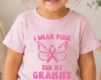 Je porte du rose pour ma grand-mère ! Octobre - Sensibilisation au cancer du sein - T-shirt et body pour bébé - Vêtements pour soutenir les grands-mères