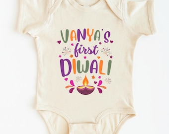 Premiers vêtements pour bébé fille et garçon de Diwali, une tenue cadeau pour la première fête de Diwali pour célébrer la fête hindoue Body indien personnalisé pour bébé T-shirt pour bébé
