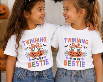 T-shirts assortis pour Halloween avec ma meilleure amie, pour petites filles et cousines. Tenues personnalisées pour bébés et tout-petits.