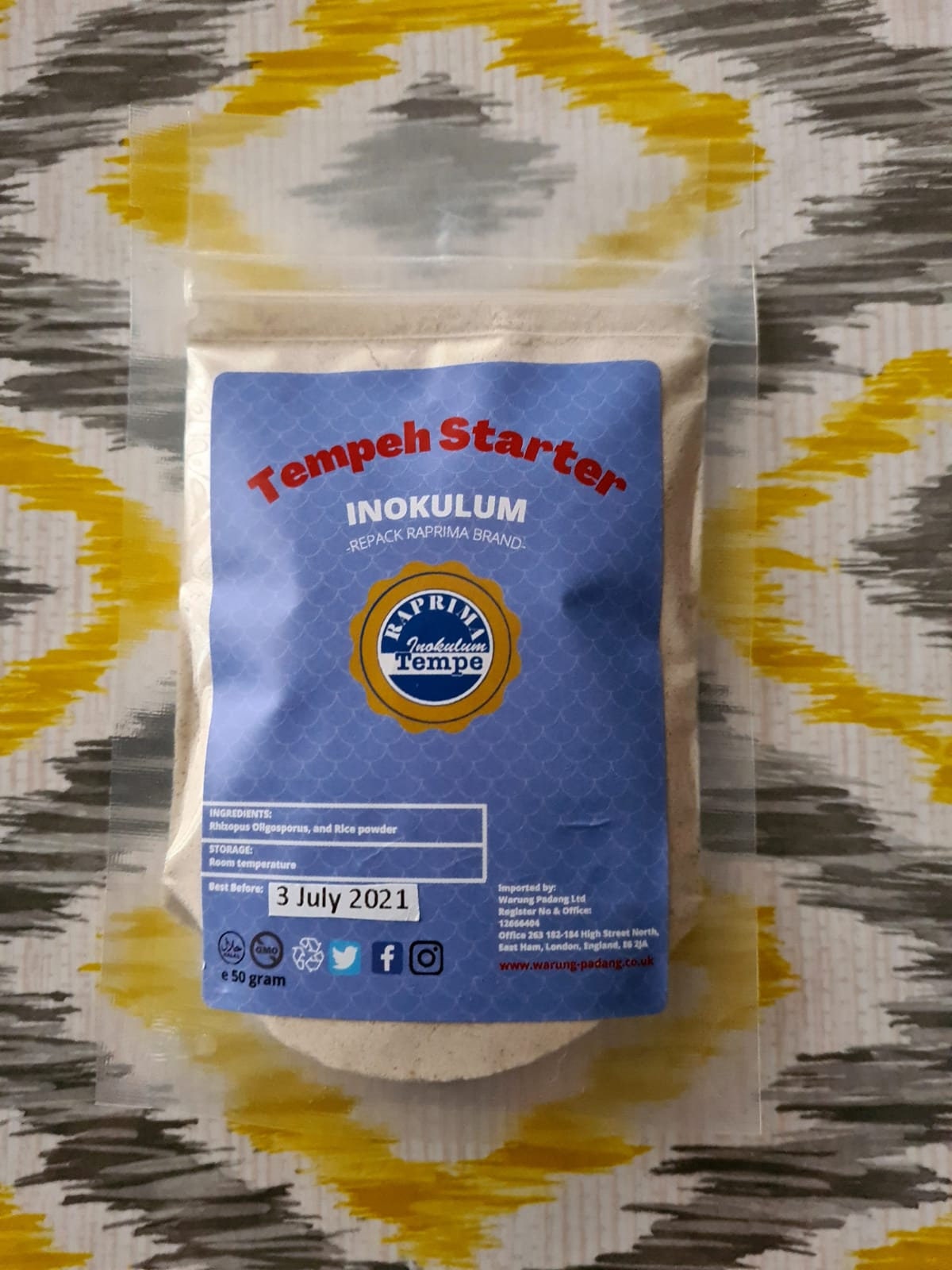 Raprimatempeh Starter/live Culture/ragi Tempe 50 Gramfree UK POSTAGE