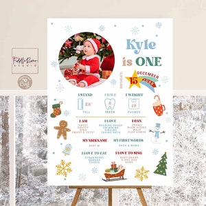 Poster modificabile per la pietra miliare di Natale e inverno per bambini blu, compleanno, informazioni sul compleanno, decorazioni, modello stampabile, download immediato 57K1 (2)