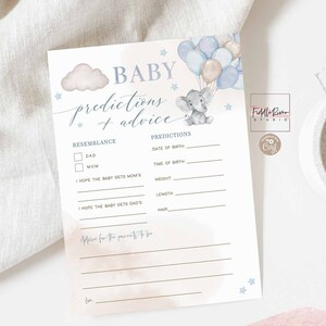 Bearbeitbare Blue Boy Elefant Babyparty BabyVorhersagen und Ratschläge Kleine Erdnuss Dekor Spiele Printable Sofortiger Download 06V2
