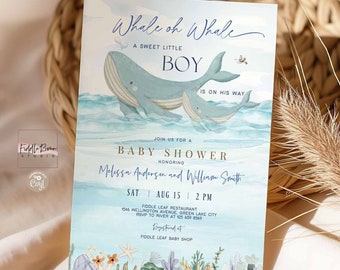 Editable Blue Whale Under the Sea Whale oh Whale Boy Sea Animal Baby Shower Baby Sprinkle Invitation Instant Download Template 24V1 (1)