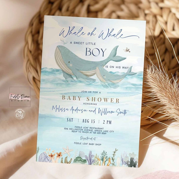 Editable Blue Whale Under the Sea Whale oh Whale Boy Sea Animal Baby Shower Baby Sprinkle Invitation Instant Download Template 24V1 (1)