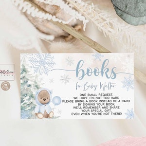 Bewerkbare Blauwe Jongen Douche Winter Beer Sneeuwvlok Boeken Insteekkaart Boeken Voor Baby Kaart Babyshower Insteekkaart Sjabloon 55V2
