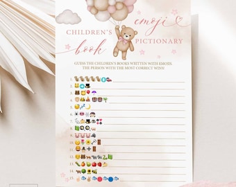 Girl Pink Teddy Bear Baby Children's Book Emoji Pictionary Game Baby Shower Sprinkle Bearly Wait Games Printable Instant Download 05V3