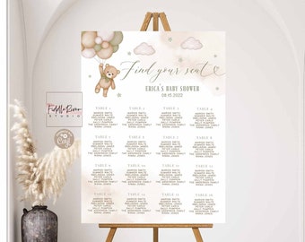 Editable Sage Green Teddy Bear Find Your Seat Baby Shower Sprinkle Baptism Shower Birthday Seating Chart Template Instant Download 05V4