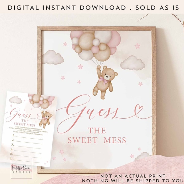 Girl Pink Teddy Bear Baby Shower Guess The Sweet Mess Game Diaper Game Baby Shower Sprinkle Bearly Wait Printable Instant Download 05V3