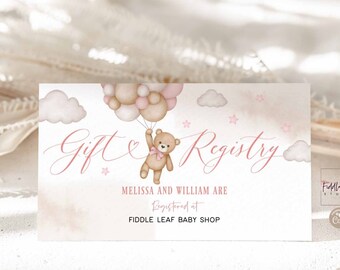 Editable Pink Girl Teddy Bear Gift Insert Card Registry Card Gift Registry We Can Bearly Wait Baby Shower Sprinkle Insert Card Template 05V3