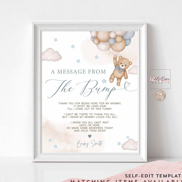 Editable Blue Boy Teddy Bear A Message From The Bump Game Baby Shower Sprinkle Bearly Wait Games Printable Instant Download 05V2