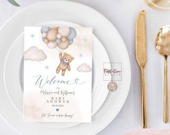Editable Blue Boy Teddy Bear Welcome Place Card 5x7" Welcome Table Card Template Instant Download Template 05V2