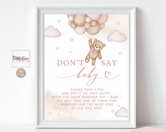 Editable Girl Pink Teddy Bear Baby Shower Don't Say Baby Game Sign Baby Shower Sprinkle Bearly Wait Games Printable Instant Download 05V3