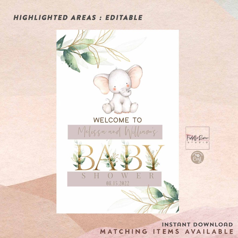 Editable Gender Neutral Elephant Baby Shower Little Peanut Etsy