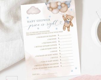 Junge blau Teddy Bär Baby Shower Baby Preis ist richtig Spiel Baby Shower Sprinkle Bearly warten Spiele druckbare Instant Download 05V2