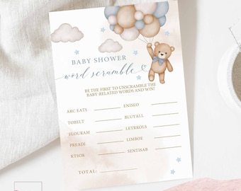 Junge blau Teddy Bär Baby Shower Baby Wort-Rätsel-Spiel Baby Shower Sprinkle Bearly warten Spiele druckbare Instant Download 05V2