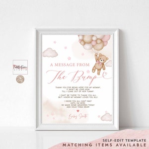 Bewerkbare roze meisjesteddybeer een bericht van de hobbelspel Babyshower strooi Bearly Wait Games afdrukbare Instant Download 05V3