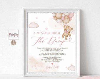 Editable Pink Girl Teddy Bear A Message From The Bump Game Baby Shower Sprinkle Bearly Wait Games Printable Instant Download 05V3