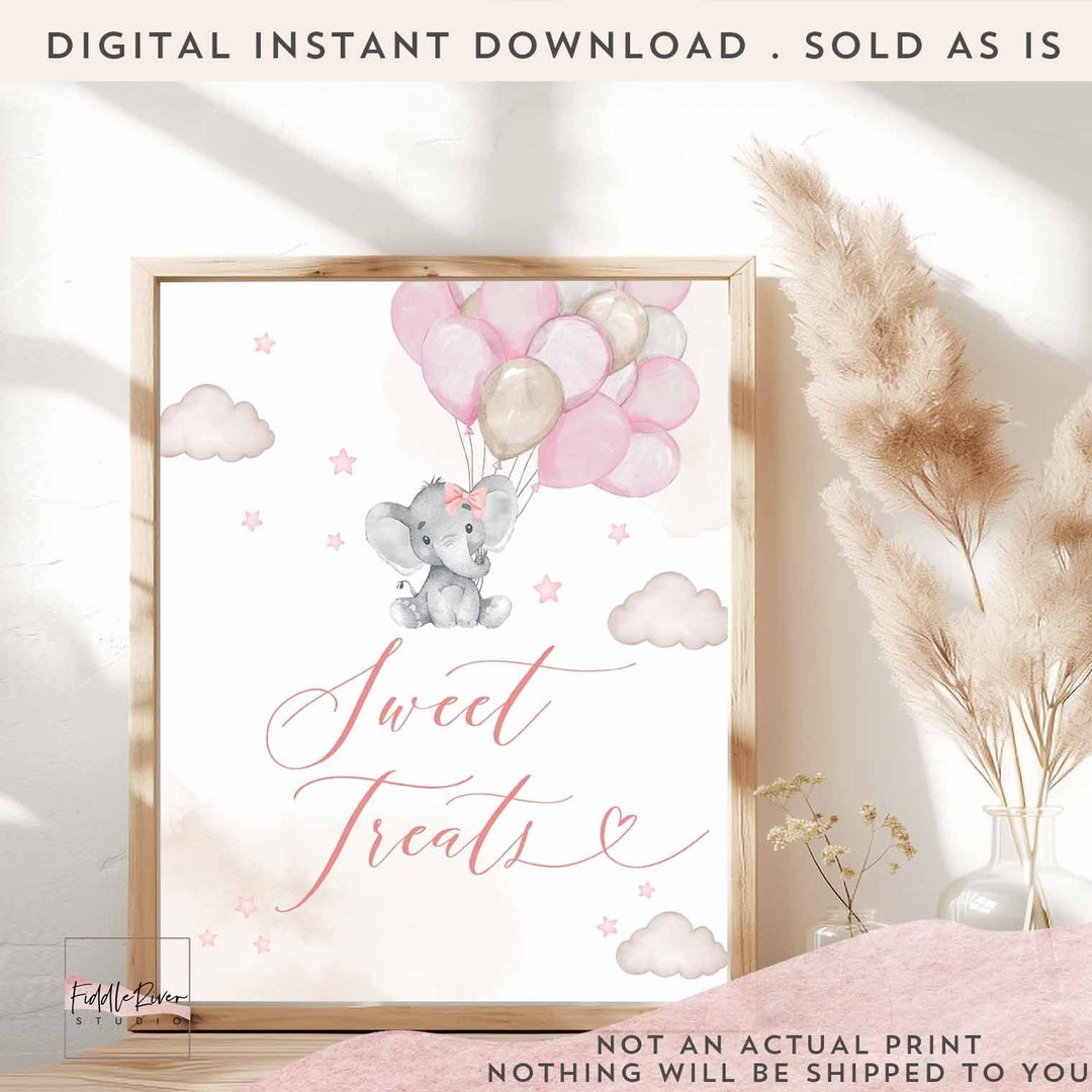 Pink Girl A Little Peanut Elephant Baby Shower Sweet Treats Sign Shower