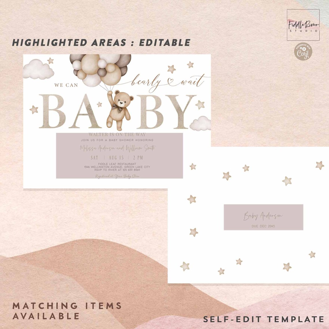 Editable Gender Neutral Teddy Bear We Can Bearly Wait Baby - Etsy