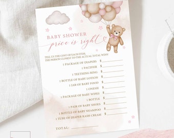 Girl Pink Teddy Bear Baby Shower Baby Price Is Right Game Baby Shower Sprinkle Bearly Wait Games Printable Instant Download 05V3