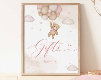 Girl Pink Teddy Bear Baby Shower Gifts Sign Baby Shower Sprinkle Bearly Wait Decoration Sign Printable Instant Download 05V3