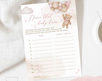 Girl Pink Teddy Bear Baby Shower Baby Name That Baby Tune Game Baby Shower Sprinkle Bearly Wait Games Printable Instant Download 05V3