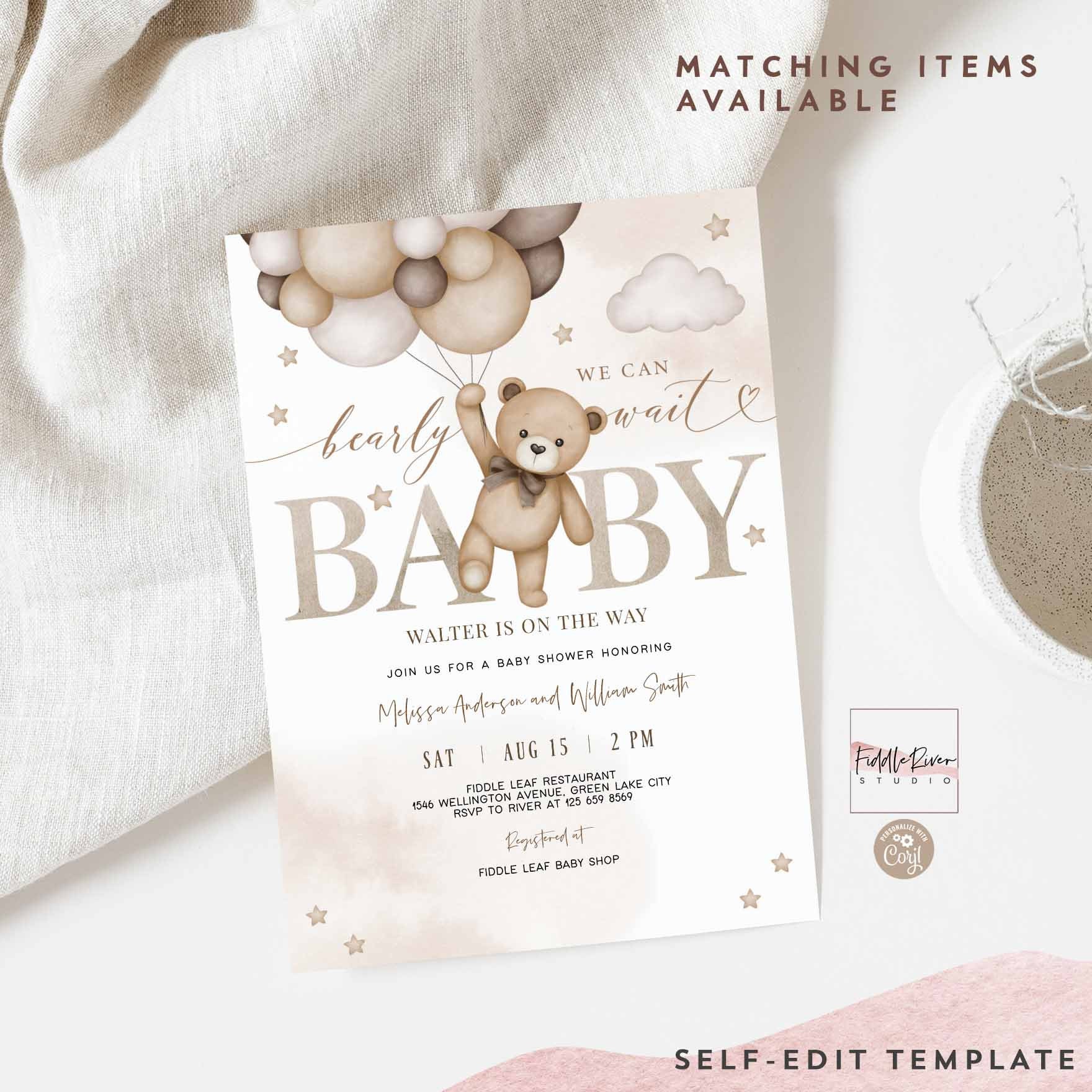 Editable Gender Neutral Teddy Bear We Can Bearly Wait Baby - Etsy