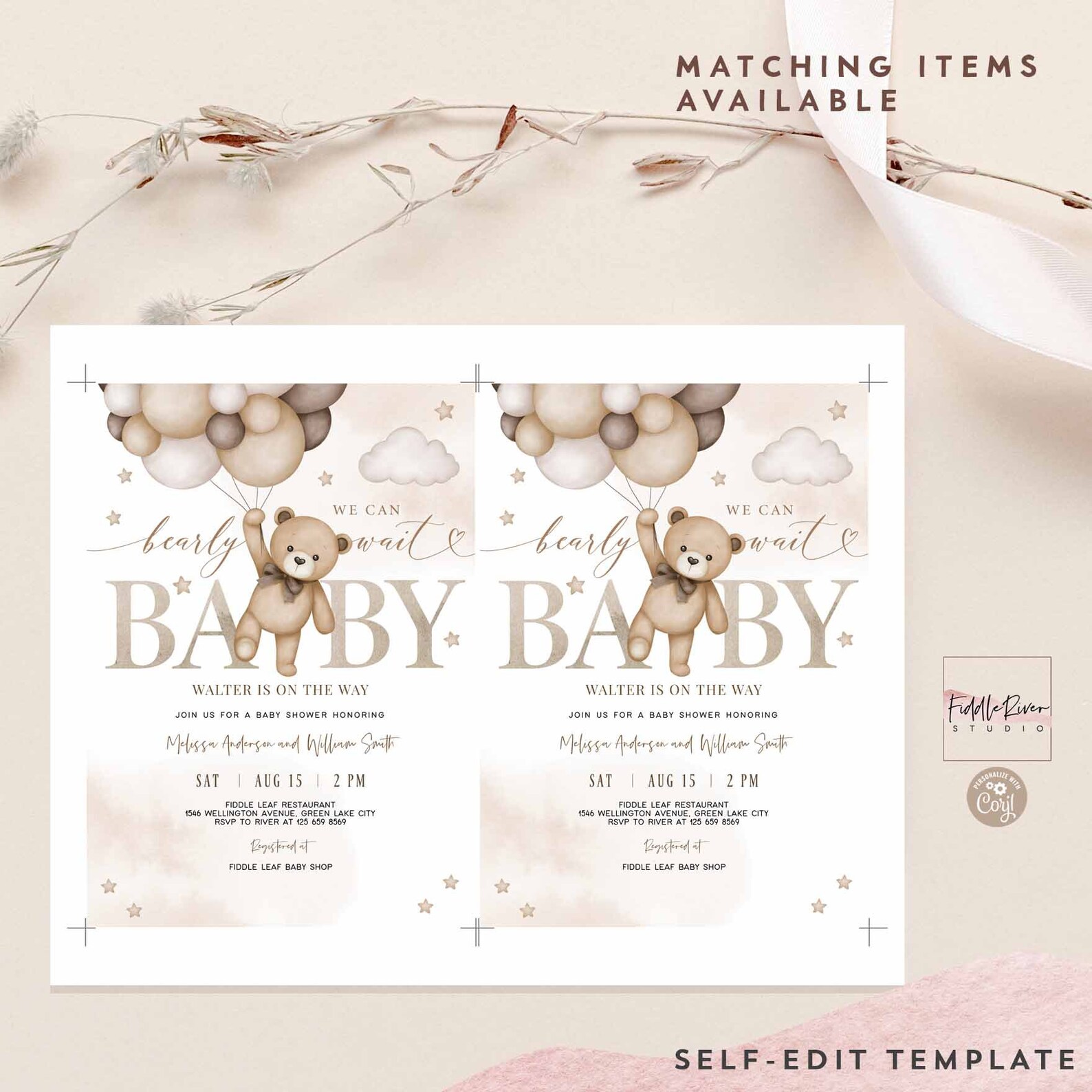 Editable Gender Neutral Teddy Bear We Can Bearly Wait Baby - Etsy