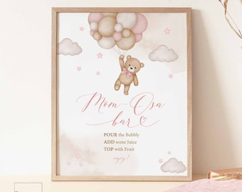 Girl Pink Teddy Bear Baby Shower Mom Osa Bar Momosa Sign Baby Shower Sprinkle Bearly Wait Decoration Sign Printable Instant Download 05V3