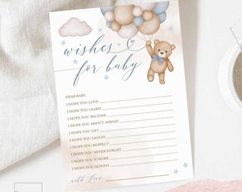 Junge blau Teddy Bär Baby Shower Baby Wünsche Karte Wünsche für Baby Spiel Baby Shower Sprinkle Bearly Warte Spiel Printable Instant Download 05V2