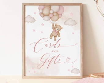 Girl Pink Teddy Bear Baby Shower Cards and Gifts Sign Baby Shower Sprinkle Bearly Wait Decoration Sign Printable Instant Download 05V3