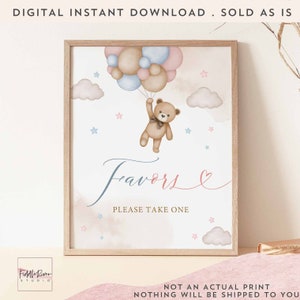 Pink Blue Gender Neutral Reveal Party Teddy Bear Baby Shower Favors Sign Bearly Wait Sign Printable Instant Download 05V10