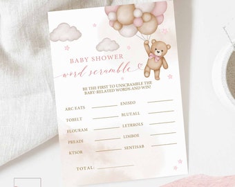Girl Pink Teddy Bear Baby Shower Baby Word Scramble Game Baby Shower Sprinkle Bearly Wait Games Printable Instant Download 05V3