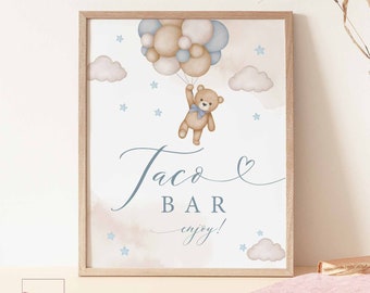 Junge blaue Teddybär Baby Shower Taco Bar Zeichen Baby Shower Sprinkle Bearly warten Dekoration Zeichen Printable Instant Download 05V2