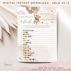 Gold rosa Salbei grün Teddy Bär Kinderbuch Emoji Pictionary Game Card Gender Reveal Bearly Warten Spiele Printable Instant Download 05V13