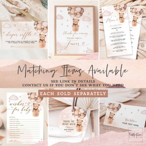 Neutral Hot Air Balloon Baby Shower Invitation Bundle, Printable Gender...