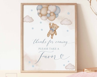 Boy Blue Teddy Bear Baby Shower Thanks For Coming Favor Sign Baby Shower Sprinkle Bearly Wait Decoration Printable Instant Download 05V2