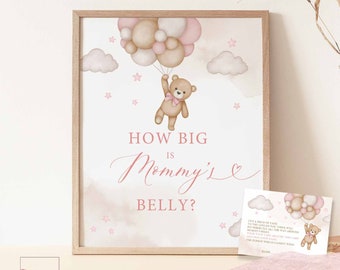 Girl Pink Teddy Bear Baby Shower Guess How Big Is Mommy's Belly Game Baby Shower Sprinkle Bearly Wait Games Printable Instant Download 05V3